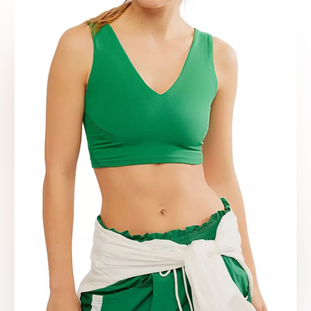 Never Better Crop Free People Movement Green V-neck Sports Bra Tank S
